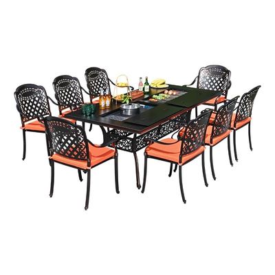 Set de mesas e cadeiras de churrasco de alumínio fundido para uso externo (2-10 lugares)