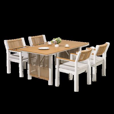 Conjunto de refeições de terraço de rotinagem personalizável com moldura de alumínio revestida em pó e garantia de 5 anos para hospitalidade ao ar livre